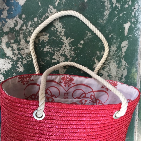 Bags Large Red Straw Bag With Roped Handles Poshmark